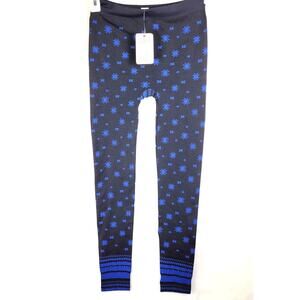 New Pink Rose black with blue snowflake fleece lined legging Size small